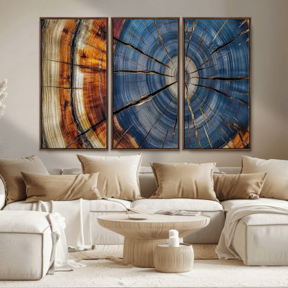 82059233-MGV-CV-36X24-Rustic Tree Ring Wall Art – Natural Wood Texture Canvas Print, Framed Abstract Tree Stump for Farmhouse, Log Cabin, Wooden House