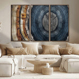 91368647-MGV-CV-36X24-Smoky Blue Tree Ring Wall Art – Rustic Wood Cross Section Canvas Print, Modern Nature Inspired Decor for Living Room, Office, or
