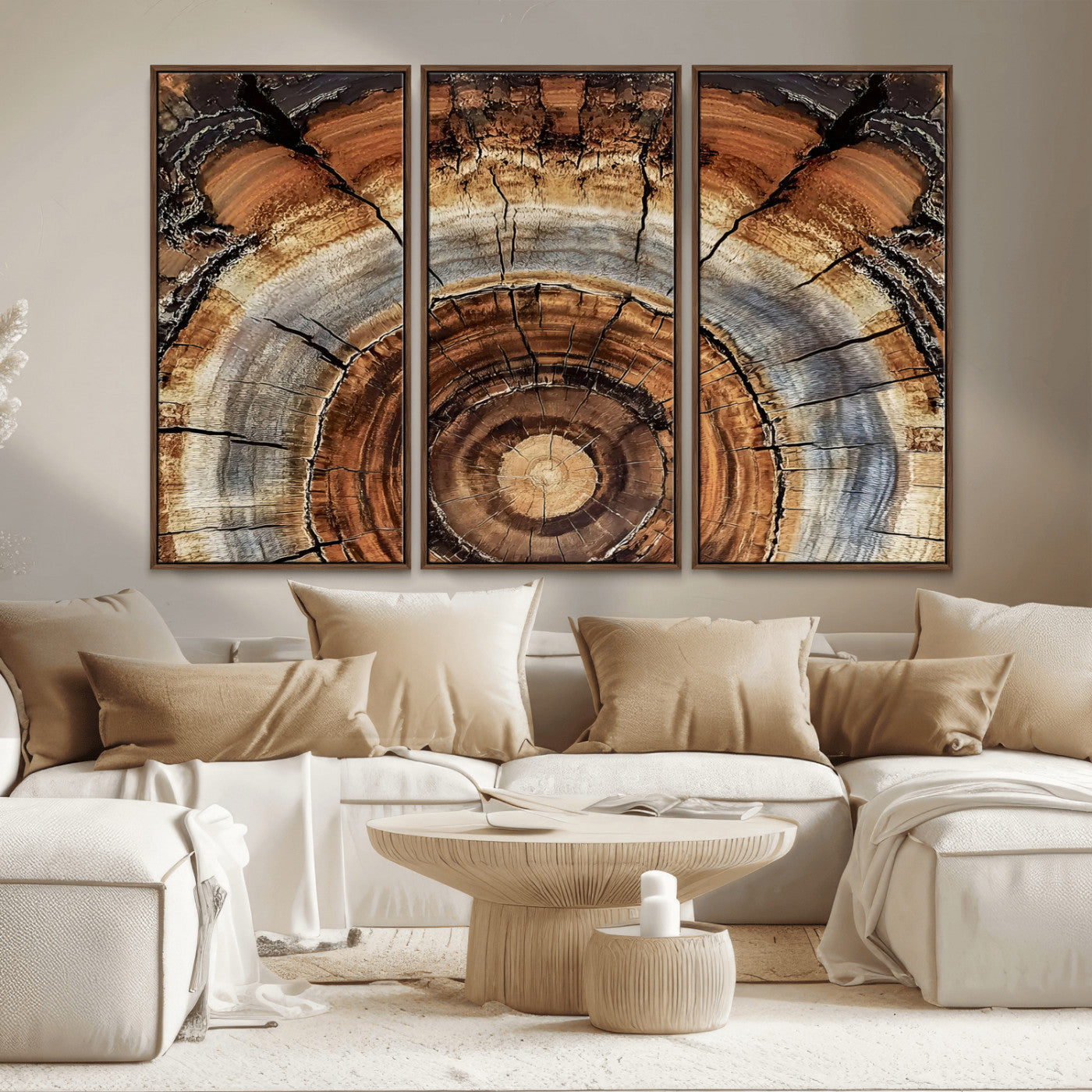 15184146-MGV-CV-36X24-Tree Rings Wall Art Canvas Print, Framed Wood Texture Art Picture Print, Rustic Pattern Perfect Rustic Organic Decor Artwork