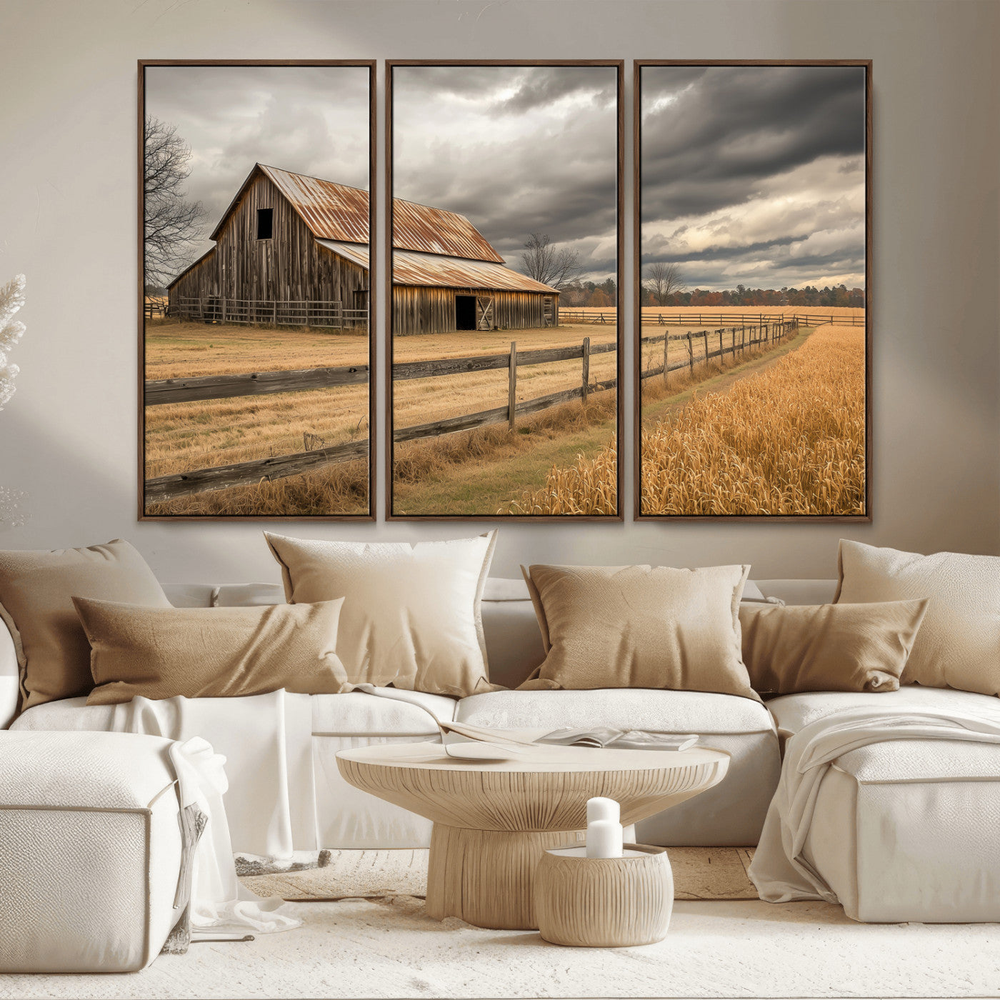 26821575-MGV-CV-36X24-Old Barn Wall Art Canvas Print, Framed Rustic Barn Art Picture Print, Moody Farm Perfect Rustic Farmhouse Decor Artwork