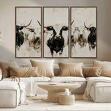 12027562-MGV-CV-36X24-Longhorn Cattle Wall Art Canvas Print, Framed Bison Herd Art Picture Print, Cattle Group Perfect Rustic Farmhouse Decor Artwork