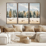 64188182-MGV-CV-36X24-Elk Herd Wall Art Canvas Print, Framed Snowy Forest Art Picture Print, Forest Elks Perfect Neutral Rustic Decor Artwork