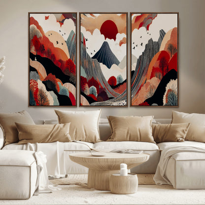 59495752-MGV-CV-36X24-Abstract Mountain Wall Art Canvas Print, Framed Vibrant Landscape Art Picture Print, Nature Drawing Perfect Contemporary