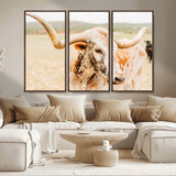 21060648-MGV-CV-36X24-Texas Longhorn Wall Art Canvas Print, Framed Speckled Cow Art Picture Print, Rustic Bull Perfect Rustic Western Decor Artwork