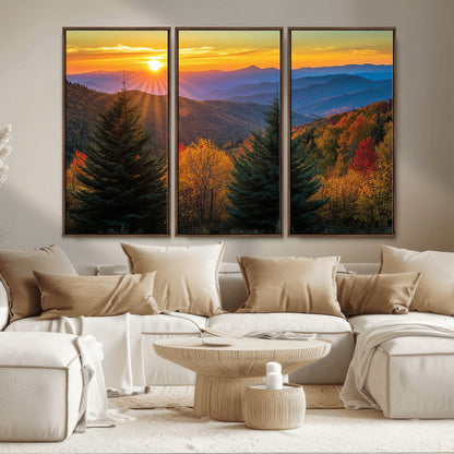 36964931-MGV-CV-36X24-Autumn Mountains Wall Art Canvas Print, Framed Sunset Glow Forest Art Picture Print, Golden Trees Perfect Vibrant Nature Decor