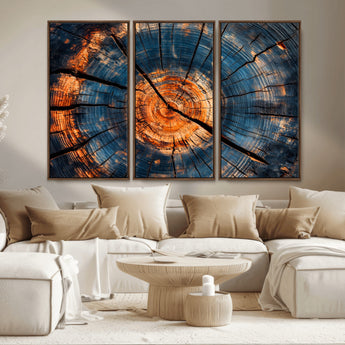 81894502-MGV-CV-36X24-Burnt Wood Wall Art Canvas Print, Framed Aged Timber Art Picture Print, Rustic Tree Slice Perfect Rustic Decor Artwork for Home,