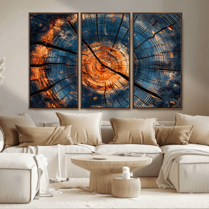 81894502-MGV-CV-36X24-Burnt Wood Wall Art Canvas Print, Framed Aged Timber Art Picture Print, Rustic Tree Slice Perfect Rustic Decor Artwork for Home,