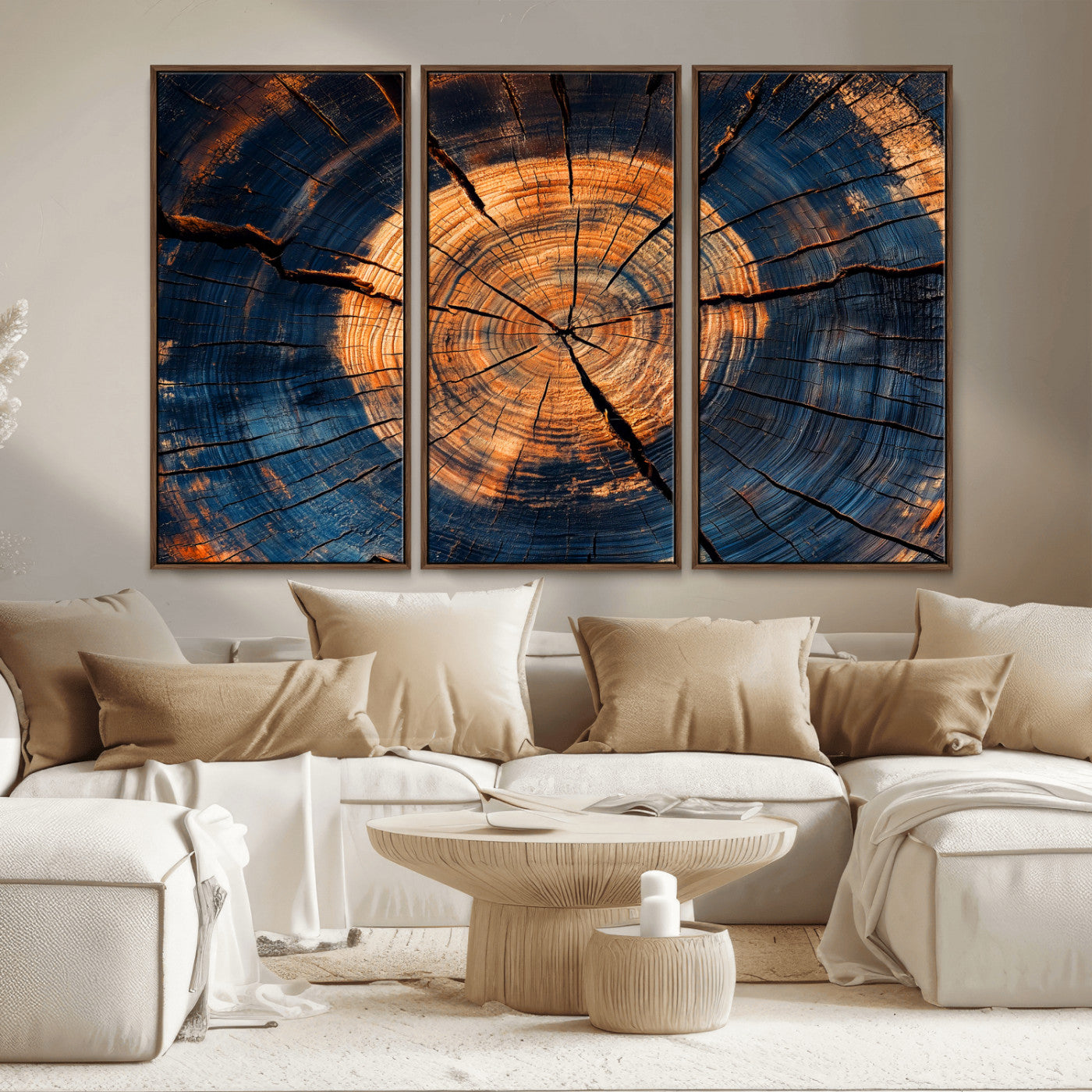 18975622-MGV-CV-36X24-Burnt Wood Wall Art Canvas Print, Framed Aged Timber Art Picture Print, Rustic Tree Slice Perfect Rustic Decor Artwork for Home,