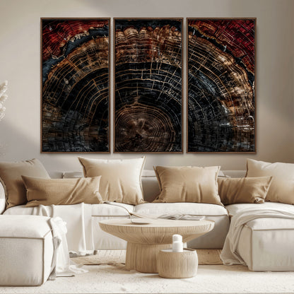 43686762-MGV-CV-36X24-Dark Wood Ring Wall Art Canvas Print, Framed Abstract Wood Tree Art Picture Print, Rustic Tree Slice Perfect Rustic Decor Artwork