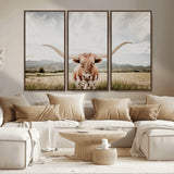 80054319-MGV-CV-36X24-Longhorn Wall Art – Rustic Western Canvas Print, Majestic Bull Artwork for Farmhouse, Ranch or Living Room