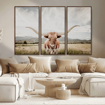 80054319-MGV-CV-36X24-Longhorn Wall Art – Rustic Western Canvas Print, Majestic Bull Artwork for Farmhouse, Ranch or Living Room