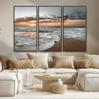 40632752-MGV-CV-36X24-Ocean Sunset Wall Art Canvas Print, Framed Beach Waves Art Picture Print, Coastal Scene Perfect Coastal Decor Artwork