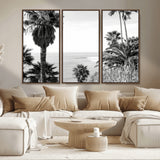 89458520-MGV-CV-36X24-Palm Trees Wall Art Canvas Print, Framed Coastal View Art Picture Print, Ocean Horizon Perfect Monochrome Coast Decor Artwork