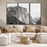 39393420-MGV-CV-36X24-El Capitan Wall Art Canvas Print, Framed Yosemite Cliff Art Picture Print, Monochrome Mountain Perfect Monochrome Sierra Decor