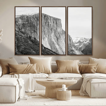 39393420-MGV-CV-36X24-El Capitan Wall Art Canvas Print, Framed Yosemite Cliff Art Picture Print, Monochrome Mountain Perfect Monochrome Sierra Decor