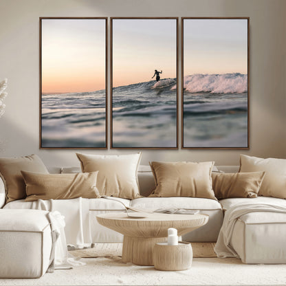 58502923-MGV-CV-36X24-Wave Rider Wall Art Canvas Print, Framed Ocean Wave Art Picture Print, Riding Surf Perfect Sunset Surf Decor Artwork
