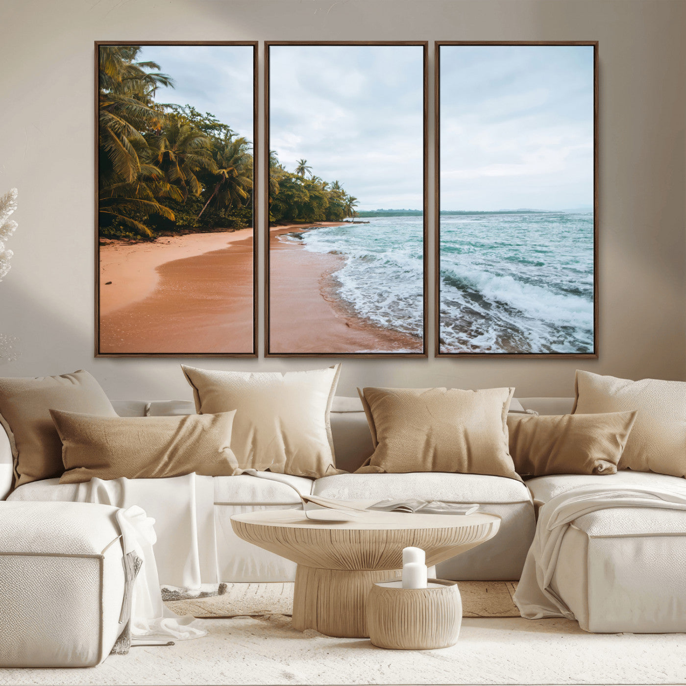 88125882-MGV-CV-36X24-Tropical Shoreline Wall Art Canvas Print, Framed Palm Trees Art Picture Print, Tropical Ocean Perfect Tropical Coastal Decor