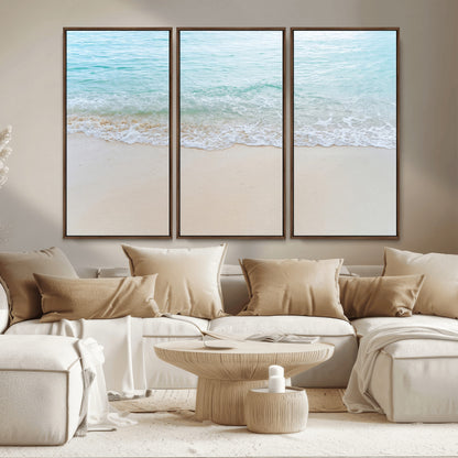 77194056-MGV-CV-36X24-Soft Shoreline Wall Art Canvas Print, Framed Gentle Waves Art Picture Print, Clear Water Perfect Minimalist Coastal Decor Artwork