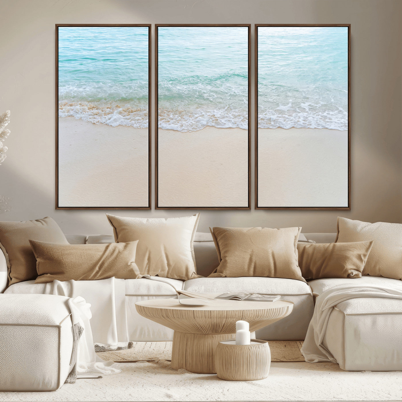 77194056-MGV-CV-36X24-Soft Shoreline Wall Art Canvas Print, Framed Gentle Waves Art Picture Print, Clear Water Perfect Minimalist Coastal Decor Artwork