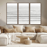 66534476-MGV-CV-36X24-Lone Surfer Wall Art Canvas Print, Framed Ocean Waves Art Picture Print, Minimal Sea Perfect Minimal Coastal Decor Artwork