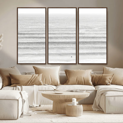 66534476-MGV-CV-36X24-Lone Surfer Wall Art Canvas Print, Framed Ocean Waves Art Picture Print, Minimal Sea Perfect Minimal Coastal Decor Artwork