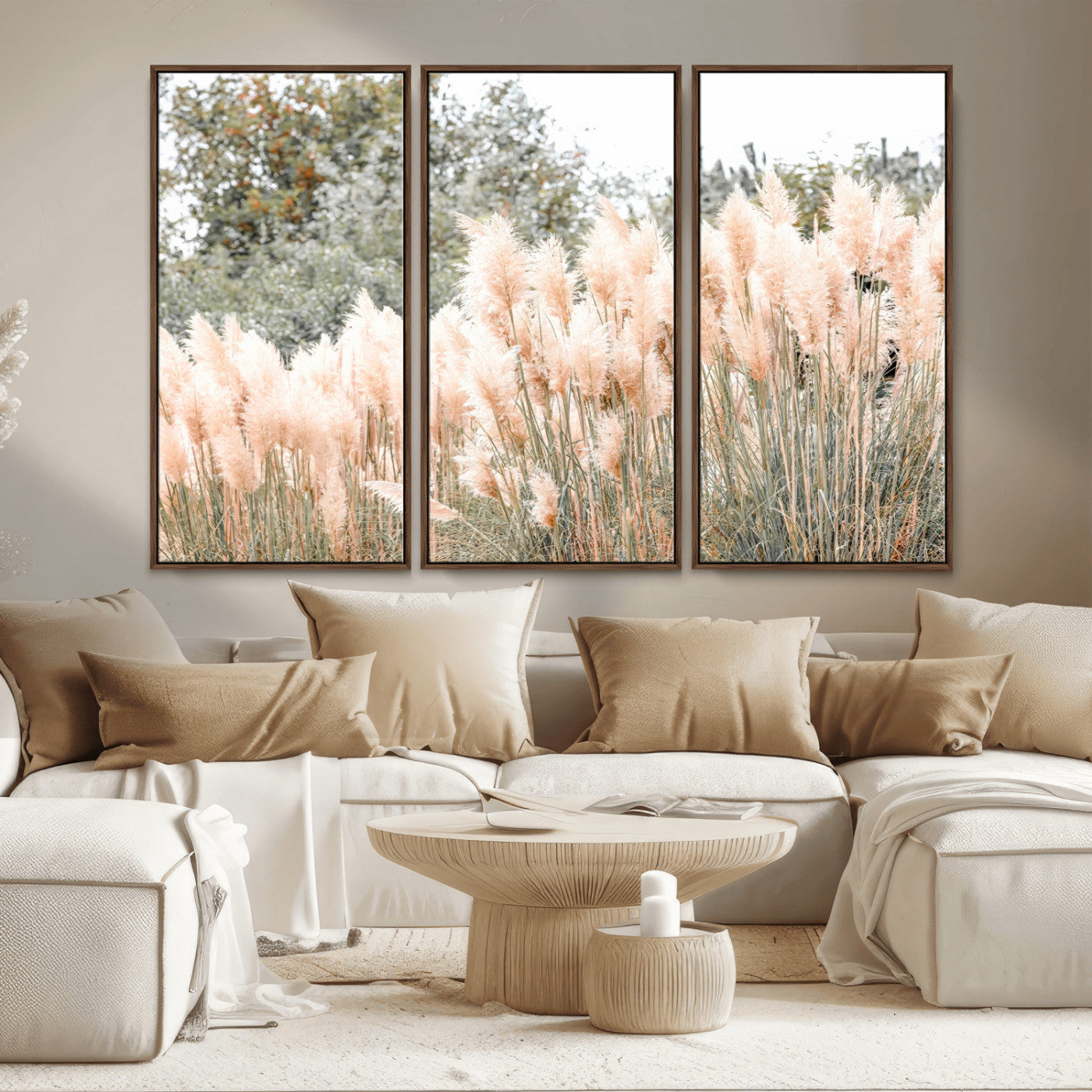 21826392-MGV-CV-36X24-Pampas Grass Wall Art Canvas Print, Framed Soft Pampas Art Picture Print, Pastel Grasses Perfect Soft Neutral Boho Decor Artwork