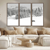 68081143-MGV-CV-36X24-Snowy Bison Wall Art Canvas Print, Framed Winter Forest Art Picture Print, Lone Bison Perfect Monochrome Winter Wild Decor Artwork