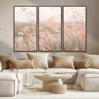 79164340-MGV-CV-36X24-Pastel Grasses Wall Art Canvas Print, Framed Soft Meadow Art Picture Print, Field in Breeze Perfect Pastel Minimal Decor Artwork