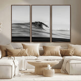 24029476-MGV-CV-36X24-Black Wave Wall Art Canvas Print, Framed Abstract Surf Art Picture Print, Minimalist Ocean Perfect Minimalist Coastal Decor