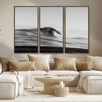 24029476-MGV-CV-36X24-Black Wave Wall Art Canvas Print, Framed Abstract Surf Art Picture Print, Minimalist Ocean Perfect Minimalist Coastal Decor