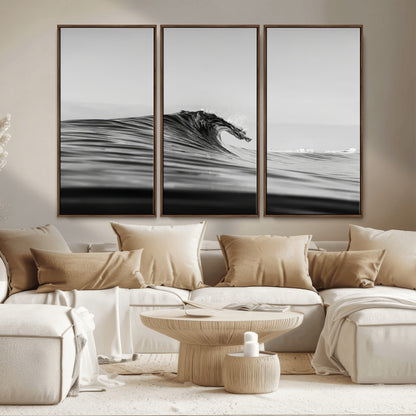 24029476-MGV-CV-36X24-Black Wave Wall Art Canvas Print, Framed Abstract Surf Art Picture Print, Minimalist Ocean Perfect Minimalist Coastal Decor