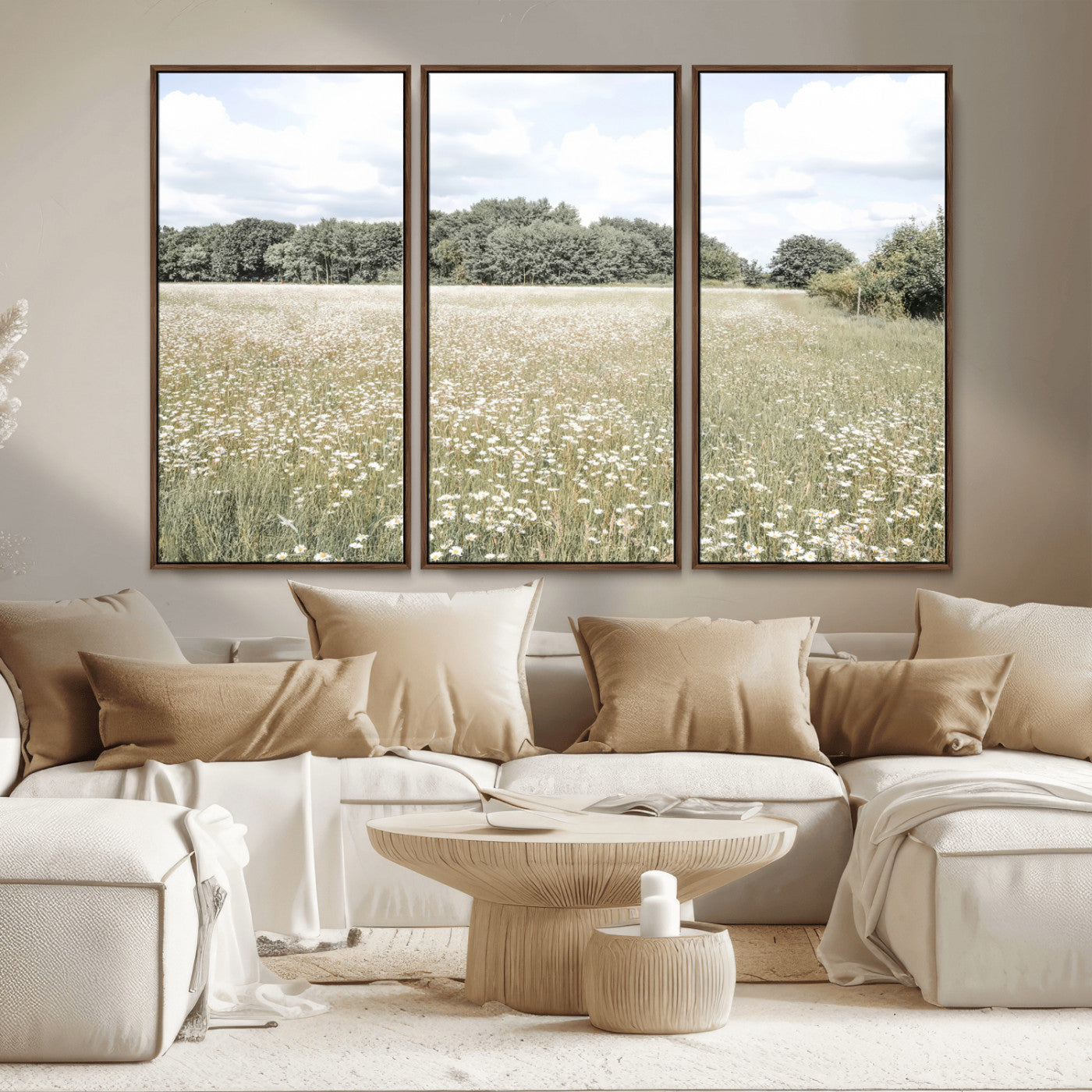 43258946-MGV-CV-36X24-Daisy Field Wall Art Canvas Print, Framed Pastel Flower Art Picture Print, Meadow Bloom Perfect Scandinavian Minimalist Decor