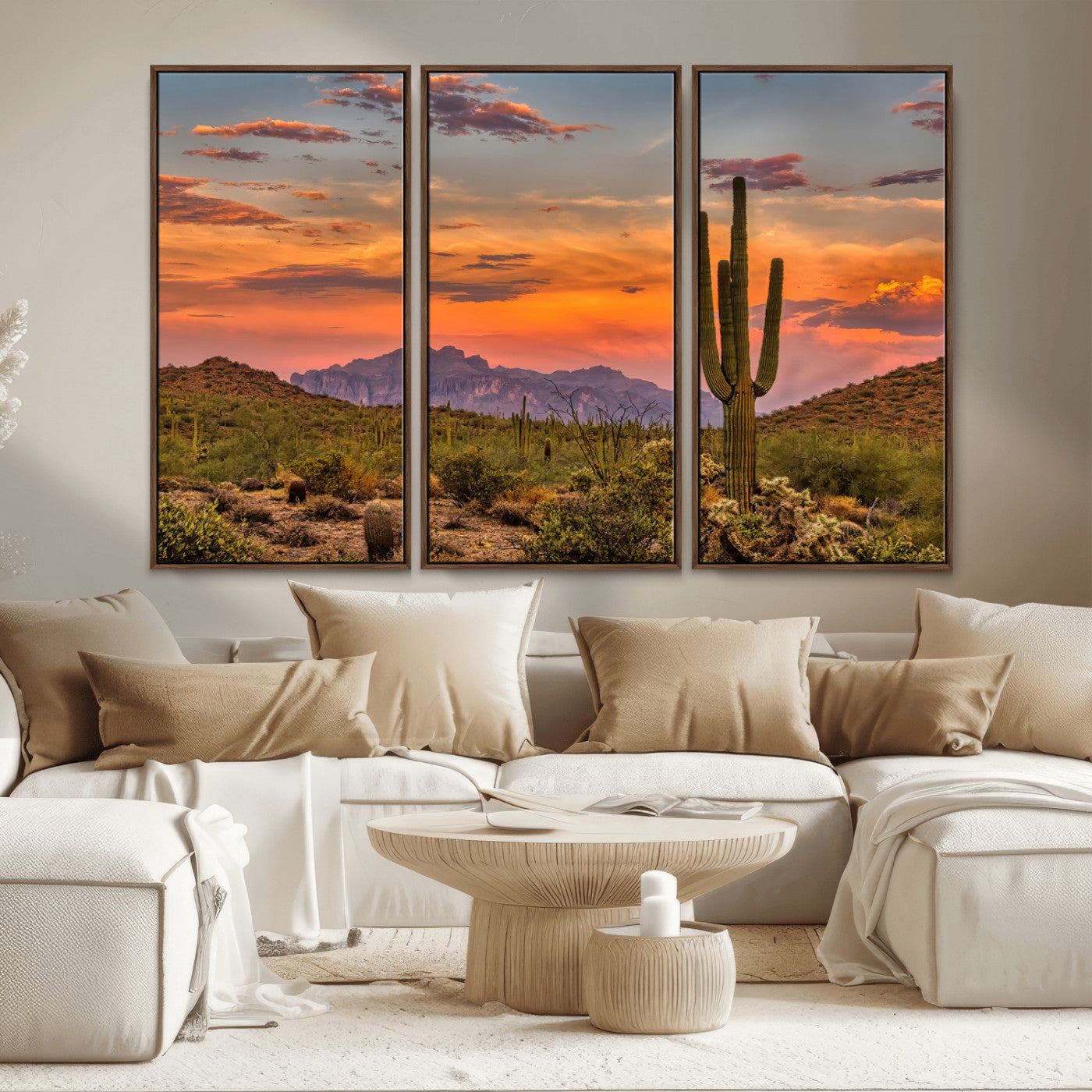 25332783-MGV-CV-36X24-Saguaro Cactus Wall Art Canvas Print, Framed Arizona Sunset Art Picture Print, Sonoran Desert Perfect Southwestern Boho Decor