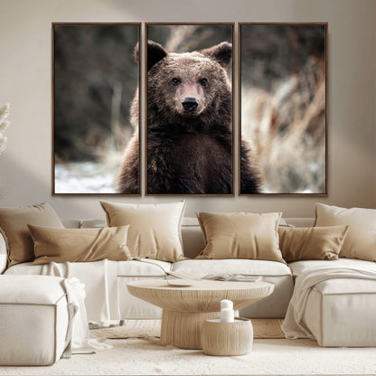 47112103-MGV-CV-36X24-Brown Bear Wall Art Canvas Print, Framed Forest Wildlife Art Picture Print, Woodland Bear Perfect Rustic Cabin Decor Artwork