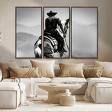 83102464-MGV-CV-36X24-Western Cowboy Wall Art Canvas Print, Framed Monochrome Horse Art Picture Print, Western Equestrian Perfect Rustic Western Decor