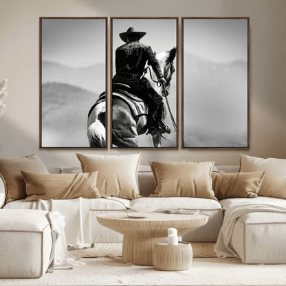 83102464-MGV-CV-36X24-Western Cowboy Wall Art Canvas Print, Framed Monochrome Horse Art Picture Print, Western Equestrian Perfect Rustic Western Decor