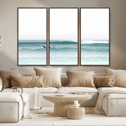56345117-MGV-CV-36X24-Minimalist Surfing Wall Art Canvas Print, Framed Ocean Waves Art Picture Print, Soft Ocean Perfect Minimalist Coastal Decor