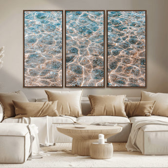 26580287-MGV-CV-36X24-Clear Water Wall Art Canvas Print, Framed Sunlit Ripples Art Picture Print, Ocean Texture Perfect Modern Coastal Decor Artwork