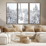 44705668-MGV-CV-36X24-Winter Forest Wall Art Canvas Print, Framed Snowy Forest Art Picture Print, Ski Lift Perfect Scandinavian Decor Artwork