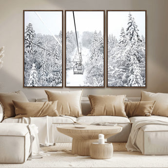 44705668-MGV-CV-36X24-Winter Forest Wall Art Canvas Print, Framed Snowy Forest Art Picture Print, Ski Lift Perfect Scandinavian Decor Artwork