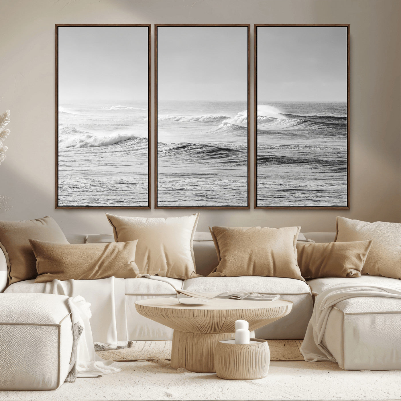 98634812-MGV-CV-36X24-Black and White Ocean Waves Wall Art – Minimalist Sea Canvas Print, Coastal Photography Decor for Living Room, Bedroom or Office