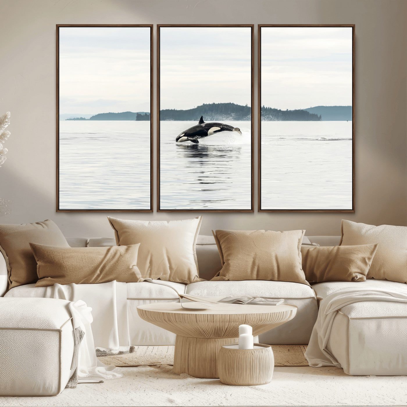 10157174-MGV-CV-36X24-Orca Whale Wall Art Canvas Print, Framed Black White Whale Art Picture Print, Minimalist Ocean Perfect Coastal Minimalist Decor