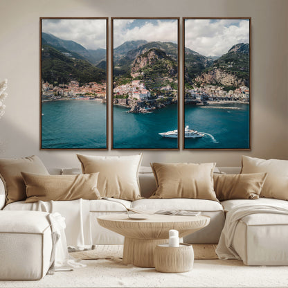 20321590-MGV-CV-36X24-Amalfi Coast Wall Art Canvas Print, Framed Italy Travel Art Picture Print, Mediterranean Landscape Perfect Mediterranean Coastal