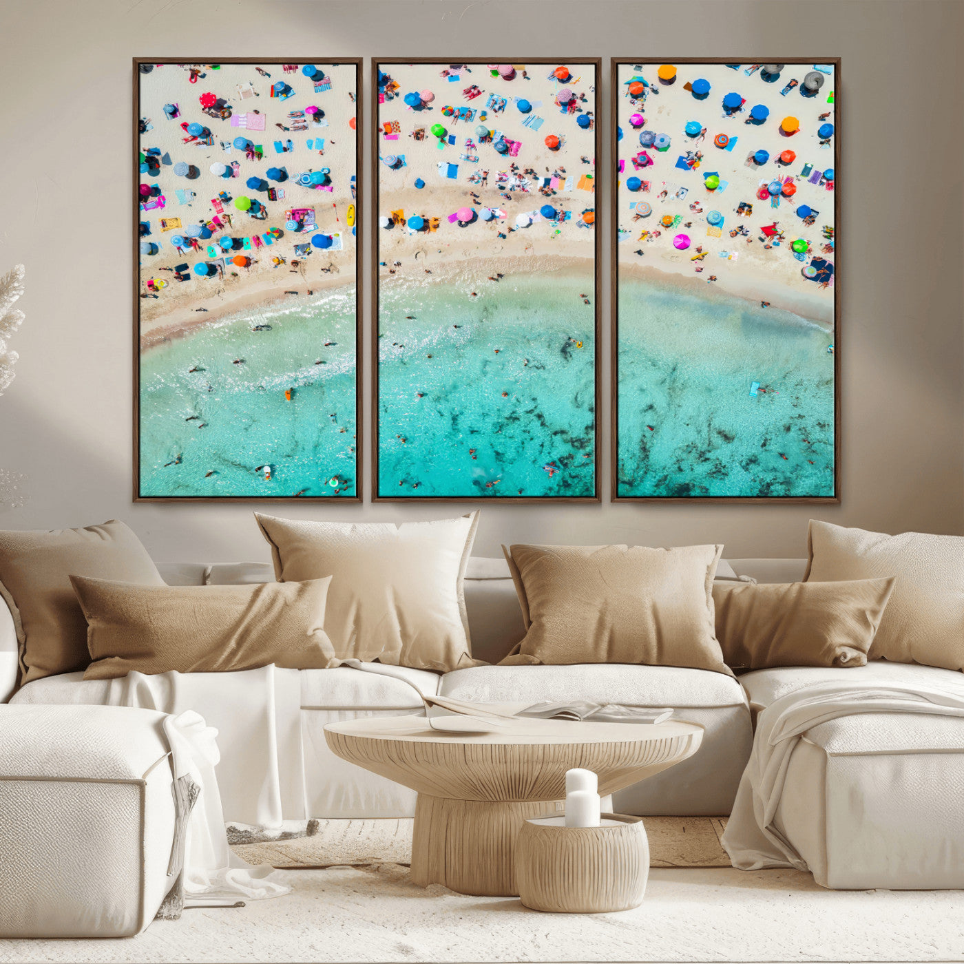 76172085-MGV-CV-36X24-Tropical Shoreline Wall Art Canvas Print, Framed Beach Relaxing Art Picture Print, Aerial Summer Perfect Coastal Vibrant Decor
