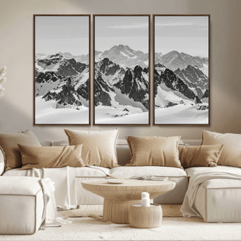 32399691-MGV-CV-36X24-Snowy Mountain Wall Art Canvas Print, Framed Mountain Peaks Art Picture Print, Alpine Mountains Perfect Minimalist Alpine Decor