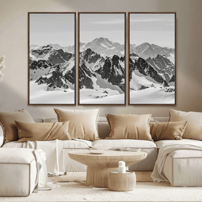 46884246-MGV-CV-36X24-Snowy Mountain Wall Art Canvas Print, Framed Mountain Peaks Art Picture Print, Alpine Mountains Perfect Minimalist Alpine Decor