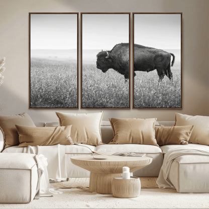 28435251-MGV-CV-36X24-Bison In Prairie Wall Art Canvas Print, Framed Rustic Wildlife Art Picture Print, Wild Buffalo Perfect Rustic Western Decor