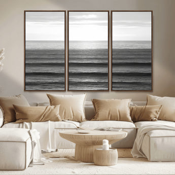 47305203-MGV-CV-36X24-Monochrome Ocean Wall Art Canvas Print, Framed Moody Ocean Art Picture Print, Calm Ocean Perfect Minimalist Coastal Decor Artwork