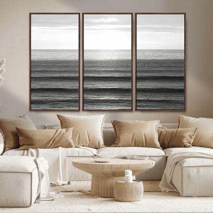 47305203-MGV-CV-36X24-Monochrome Ocean Wall Art Canvas Print, Framed Moody Ocean Art Picture Print, Calm Ocean Perfect Minimalist Coastal Decor Artwork