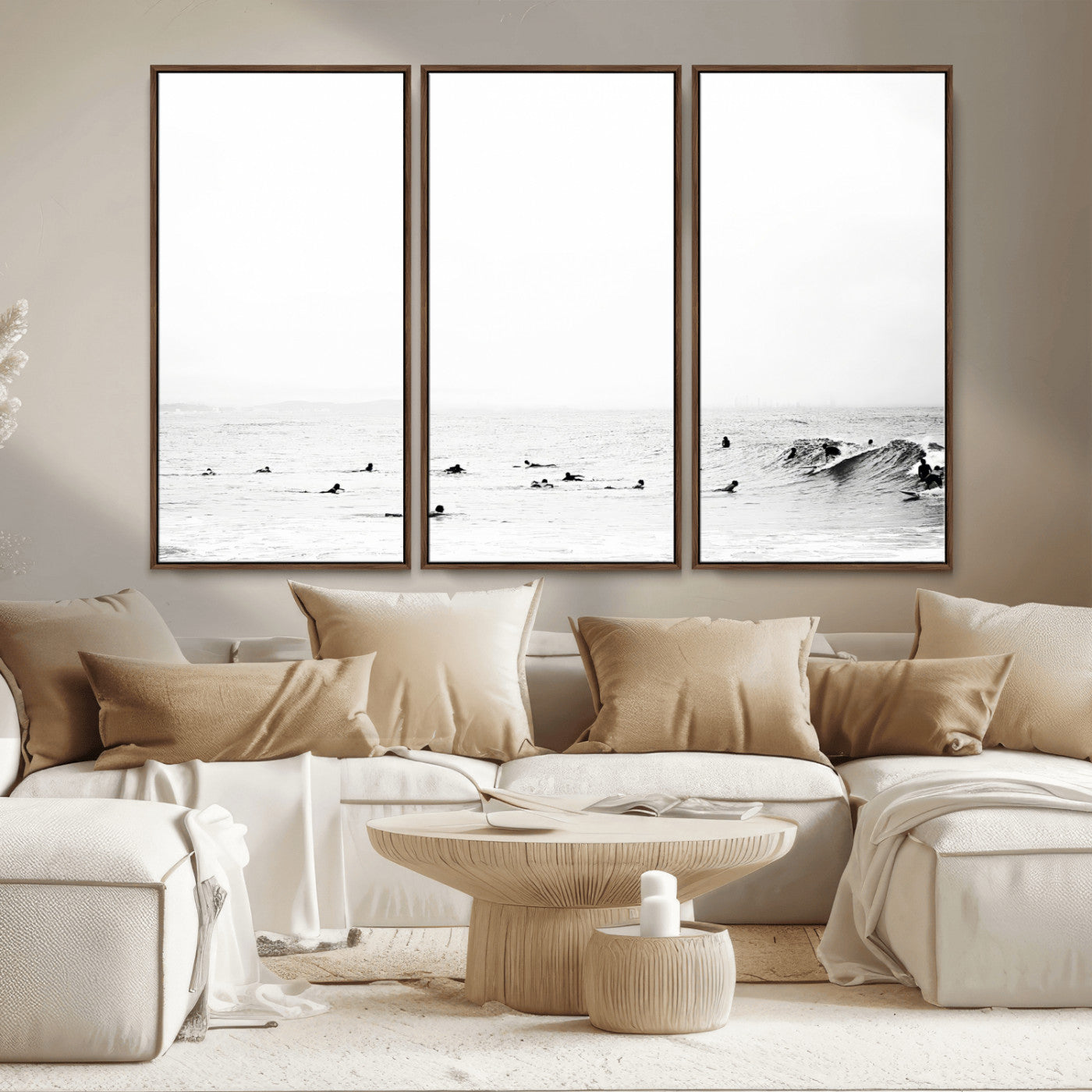 38441169-MGV-CV-36X24-Monochrome Swimming Wall Art Canvas Print, Framed Ocean Horizon Art Picture Print, Moody Coastal Perfect Minimalist Coastal Decor